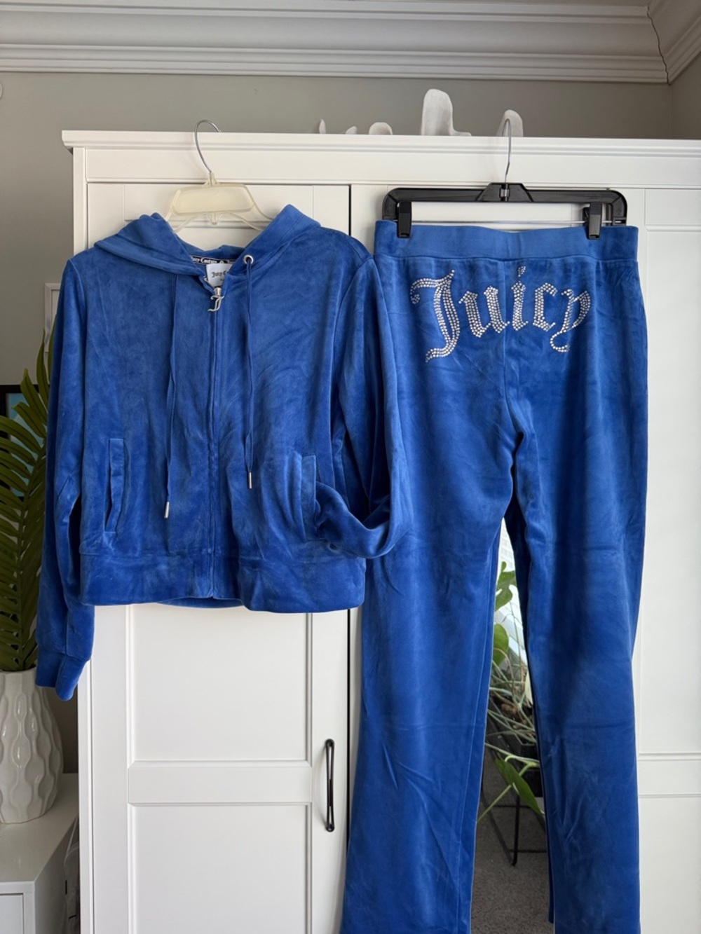 Juicy Couture Blue Velour Rhinestone Logo Tracksuit
